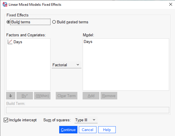 SPSS Fixed Effects dialog