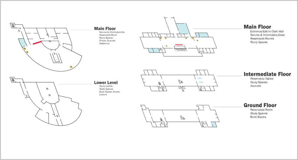 Interactive floor plans for six library locations