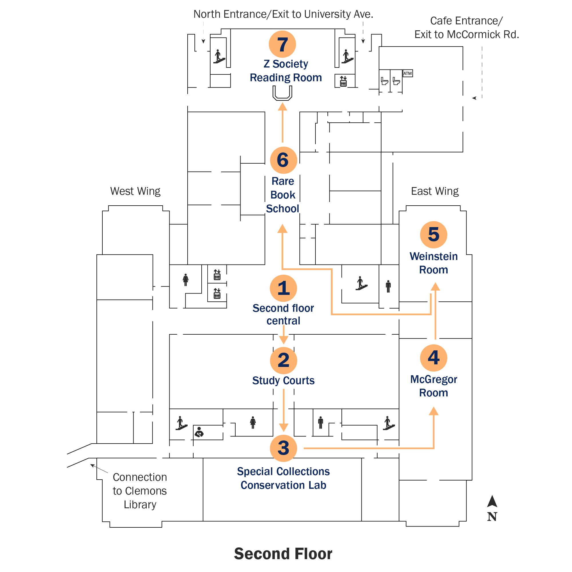 Tour map for Shannon Library second floor