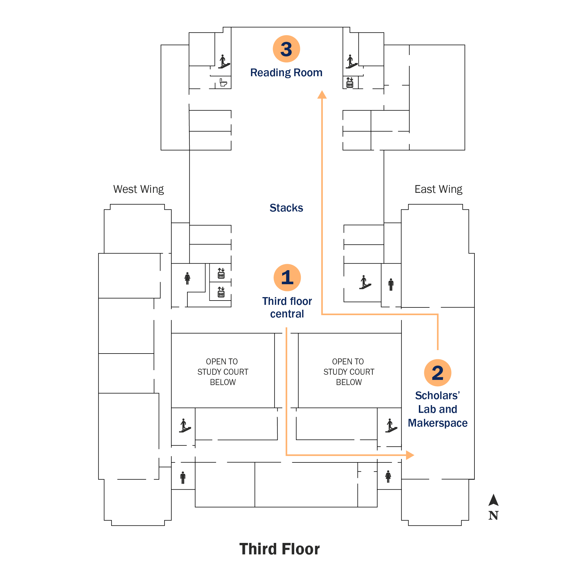 Tour map for Shannon Library third floor