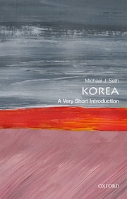 Cover of the book 'Korea: A Very Short Introduction' by Michael J. Seth, published by Oxford, featuring abstract bands of gray and pink with a bold red streak.