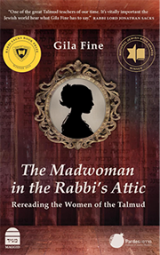 Book cover of "The Madwoman in the the Rabbi's Attic" by Gila Fine featuring an ornate frame with a silhouette and critical endorsements.