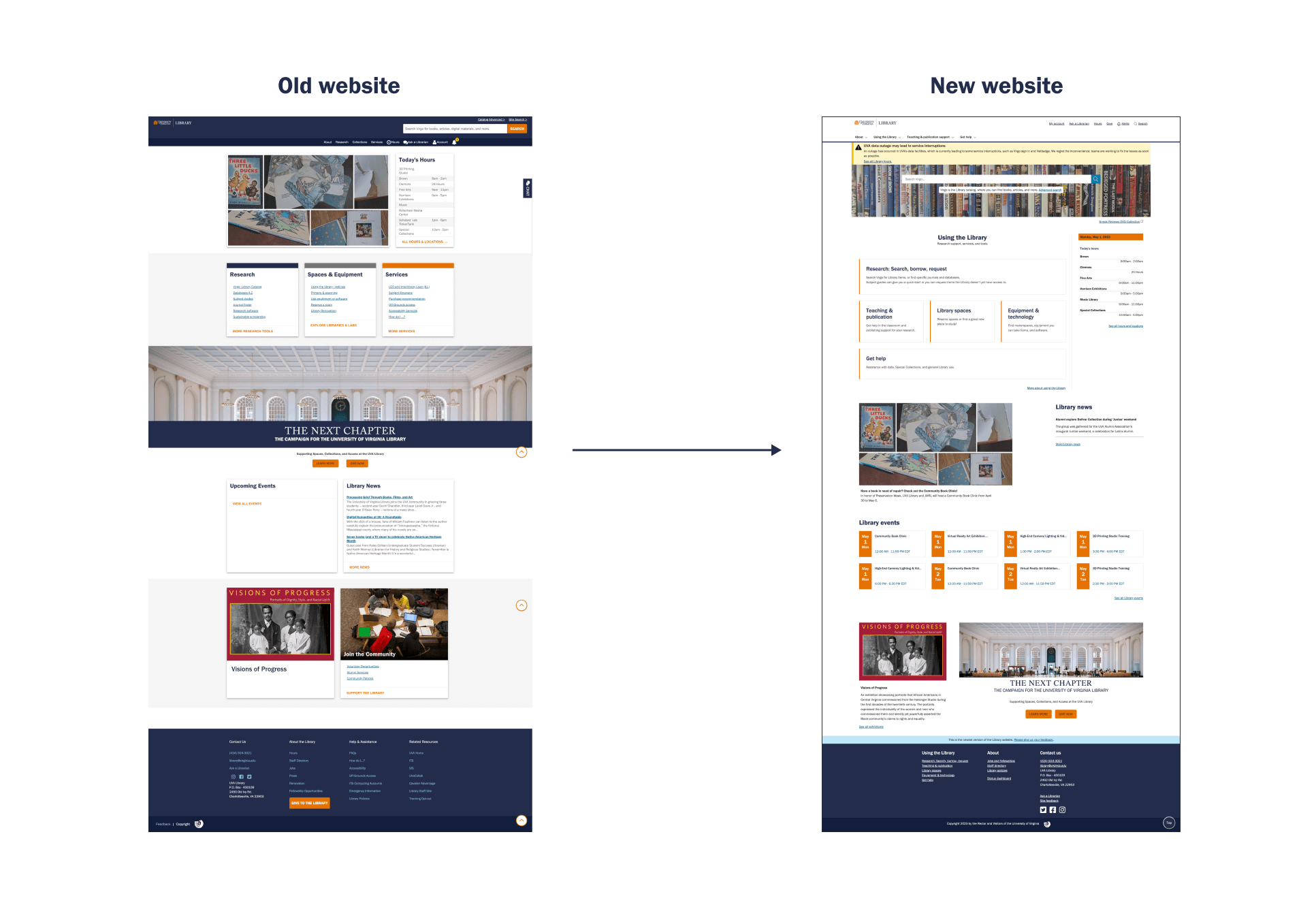Before and after UVA library home page