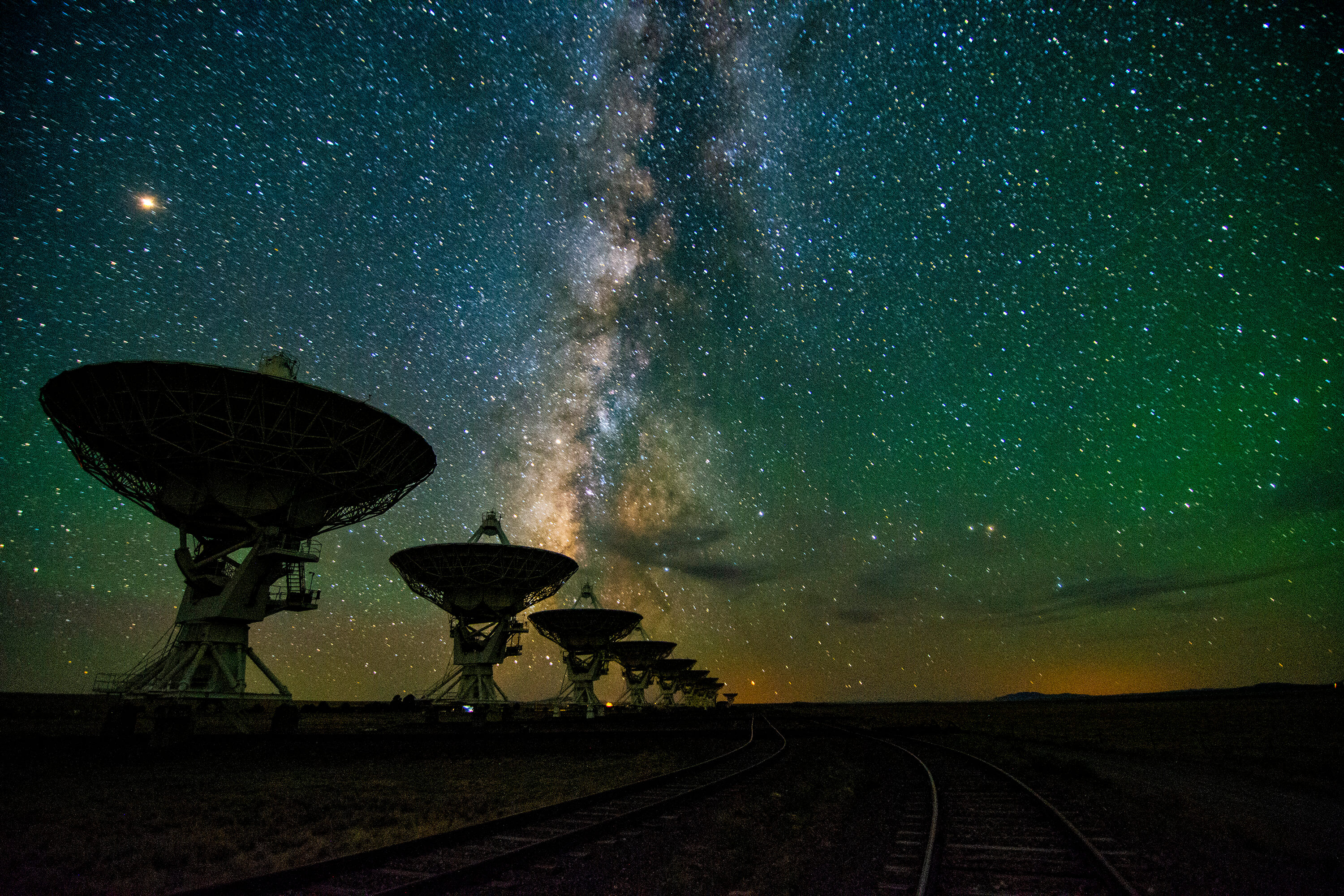 The Milky Way Galaxy seen over the Karl G. Jansky Very Large Array west of Socorro, New Mexico.