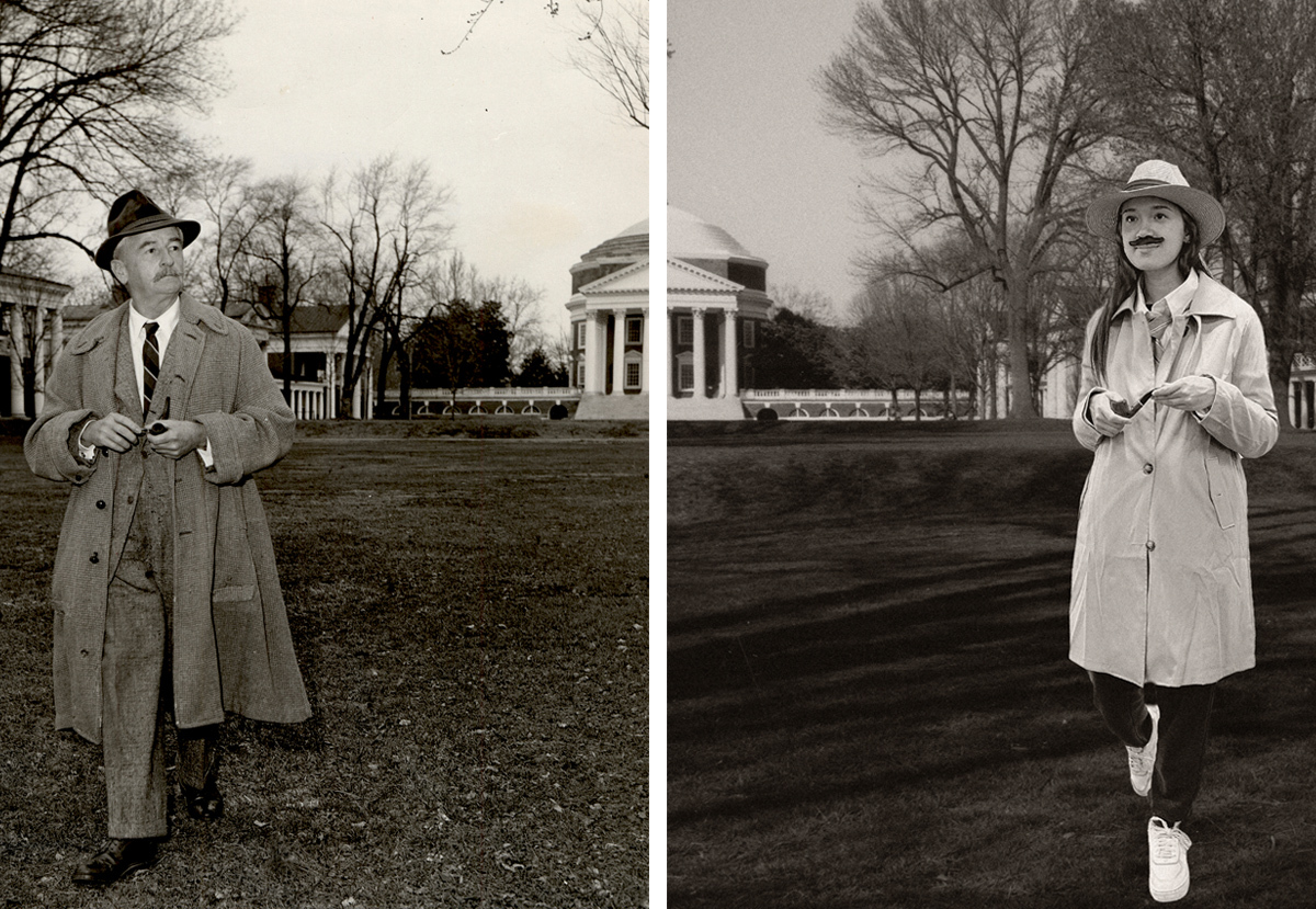 Left: William Faulkner on the Lawn in 1957; Right: Caitlin Gerrard on the Lawn in 2023.