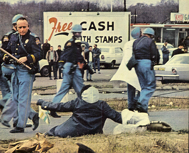 Color photo from Life Magazine of police attack on peaceful protesters at the first Selma march, 1965