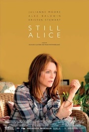 Movie poster for 'Still Alice' featuring Julianne Moore sitting thoughtfully with a letter in hand.